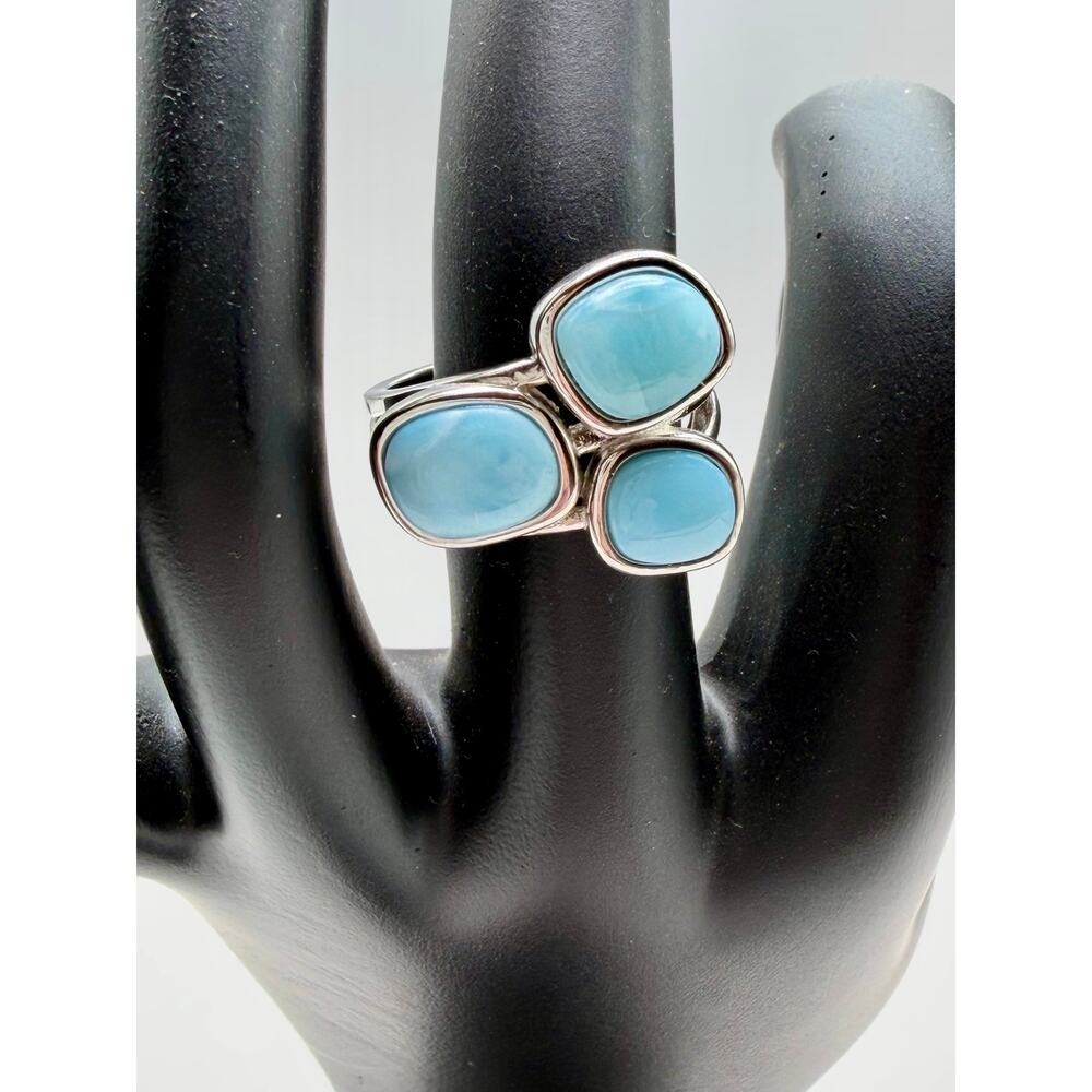 925 Sterling Silver Triple Larimar Statement Ring Size 7 (see photos)